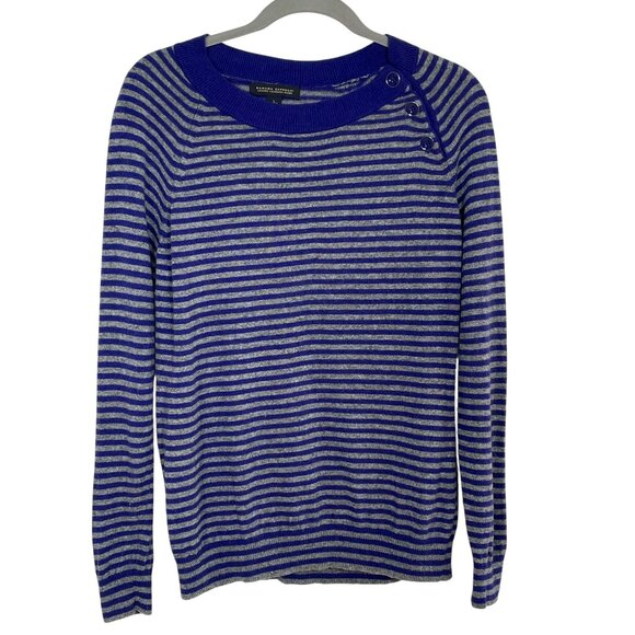 Banana Republic Luxury Cashmere Blend Blue & Gray Striped Pullover Sweater L - Picture 1 of 13
